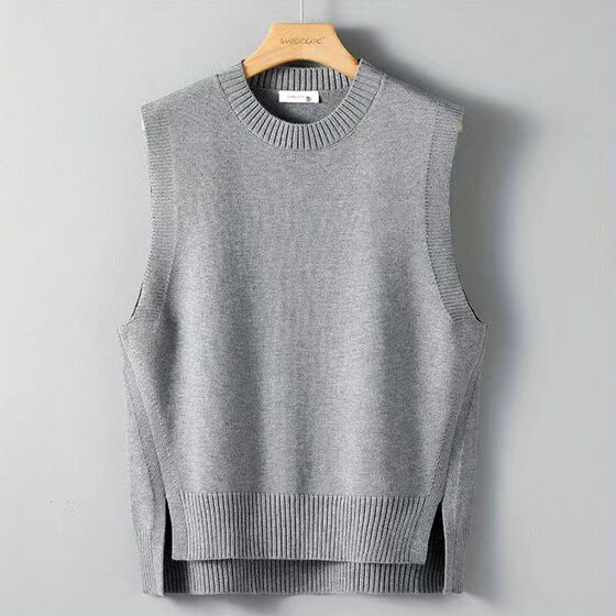 
Slit vest vest sweater men's 2025 new spring and autumn shirt underwear trendy sleeveless vest knitted sweater