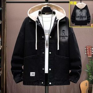 Teenager denim jacket spring and autumn new style boys junior and senior high school students jacket men's fashion men's hooded top