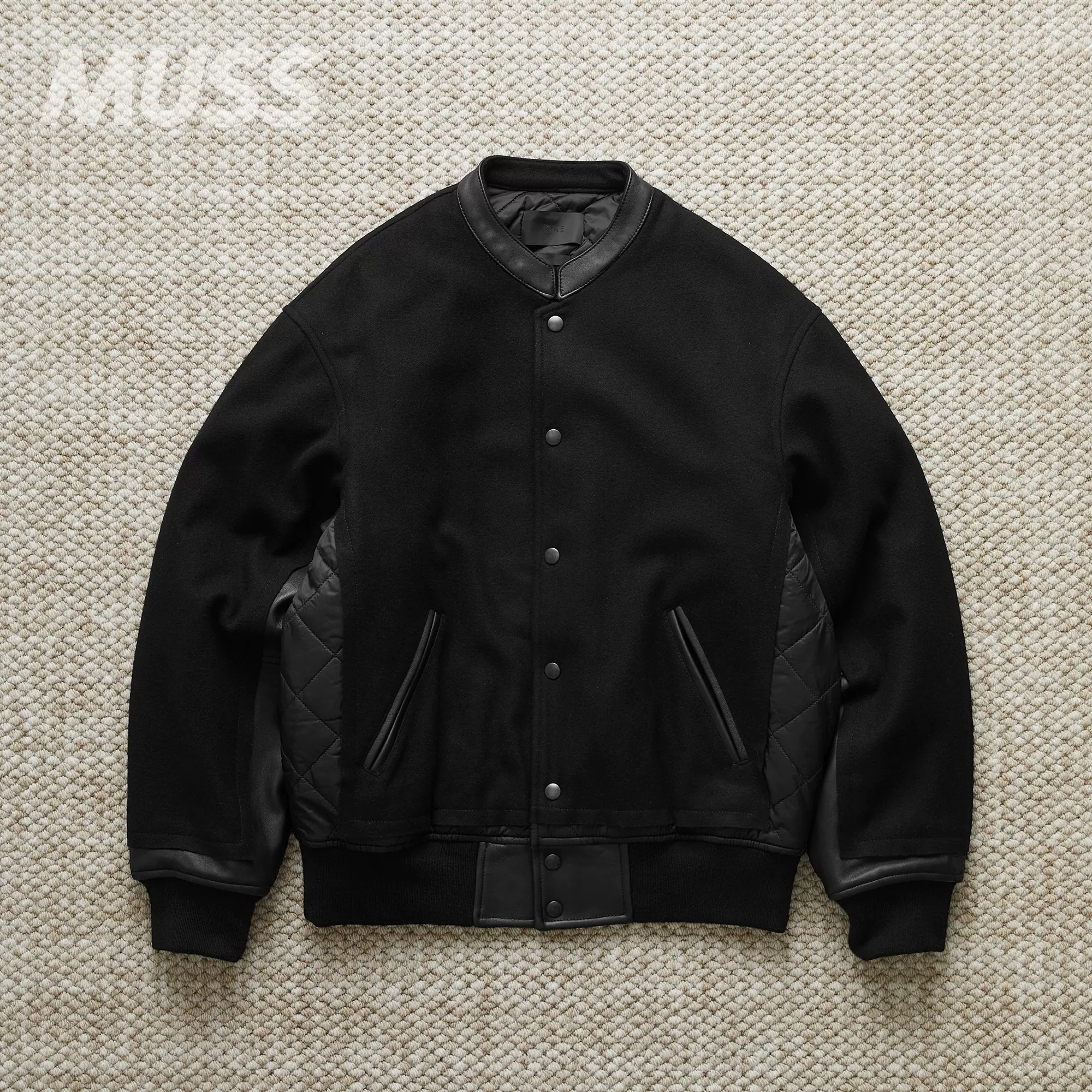 现货YOKE BROKEN AWARD JACKET 日产羊毛拼皮休闲毛呢棒球夹克