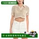 
Self-operated Onia crochet knitted short lapel sweater-brown straight hair