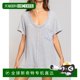 Self-operated pol grey waffle pocket t-shirt - grey straight hair
