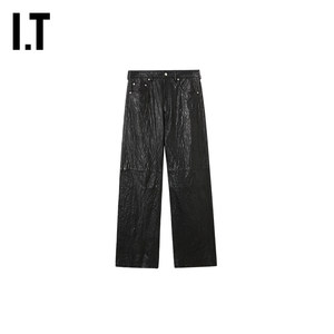 
IT Rick Owens men's leather pants trousers new trendy texture pleated effect straight pants 333LBEMQ