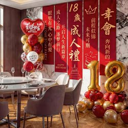 Coming-Of-Age Ceremony Banner Hanging Cloth 18Th Birthday Decoration Scene Setup for Boys and Girls Happy Surprise Party Background Balloons