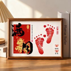 Baby Horse Full Moon Hand and Foot Print Ceremony Commemorative Photo Frame Footprint Clay 100-Day Newborn Baby Props Display Set