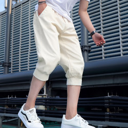Quick-drying sports cropped pants for men, summer ice silk thin shorts for outer wear, trendy brand loose, breathable, casual men's mid-pants
