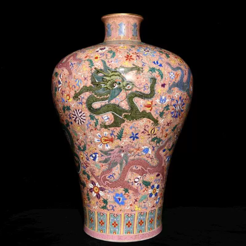 乾隆粉彩锦上添花九龙纹梅瓶，高古董古玩古瓷器收藏-Taobao Malaysia