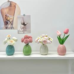 ins Cream-Colored Desktop Ceramic Small Vase Room Decoration Small Items Warm Artificial Flower Ornaments Office Decoration