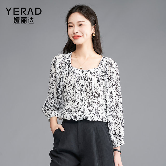Yalida French retro quarter sleeve floral shirt for women in summer 2025 new women's new Chinese style shirt
