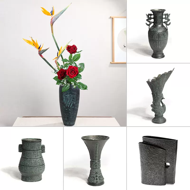 日本进口铜器回流瓷器铜瓶摆件池坊花器禅意中式插花器皿