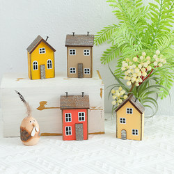 Wooden Small House Ornaments American-Style Kindergarten Handmade Home Cabinet Desktop Landscaping Decoration Creative DIY Accessories