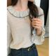 2024 autumn sweet wood ears contrasting black flared sleeves loose striped shirt for women