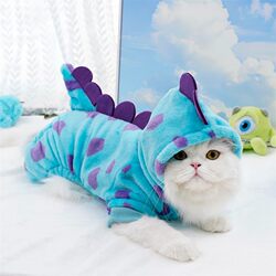 Wearing a dinosaur costume wrapped in warm fleece, jumping like stepping on small clouds