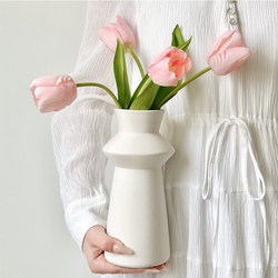 ins Cream-Style Ceramic Vase, Light Luxury and High-End Feel, White Vintage Tulip Vase Ornament for Living Room Flower Arrangement