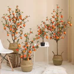 Taihuan Pomegranate Fruit Artificial Tree Potted Plant Fake Tree New Chinese Style Home Living Room Desktop Floor Ornament Zen Decoration