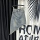 Irregular breasted retro denim skirt for women 2025 summer new high waist oblique design A-line midi skirt
