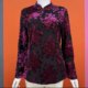 Fashionable middle-aged and elderly women's long-sleeved stand-up collar pullover flocked flower purple bottoming shirt for mothers over 60 years old, autumn and winter style