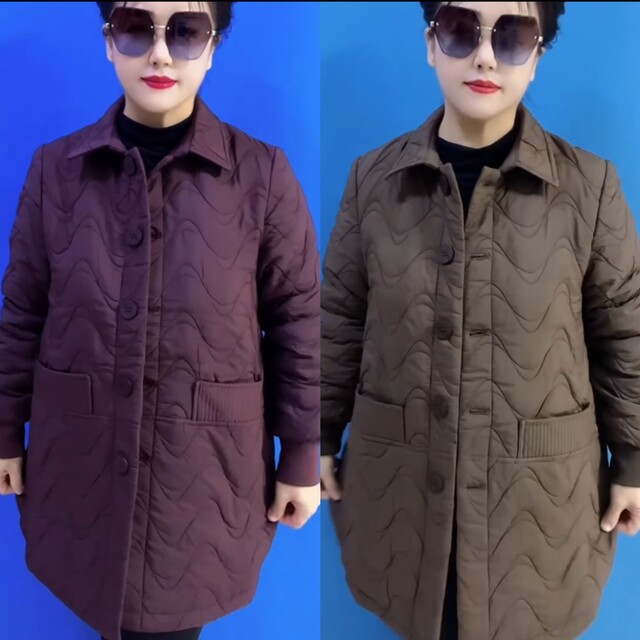 New autumn and winter women's cotton warm jackets for middle-aged and elderly mothers, trendy mid-length lapel cotton tops