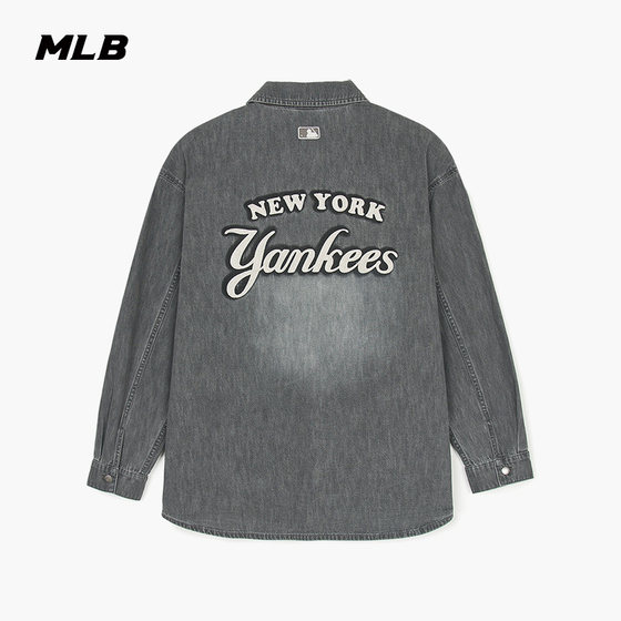 
MLB official male and female couples college style embroidered logo denim shirt jacket spring and summer new DRV01