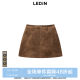 Lecho basic segmented imitation leather skirt in winter new dark brown A-line skirt C2GEE4204