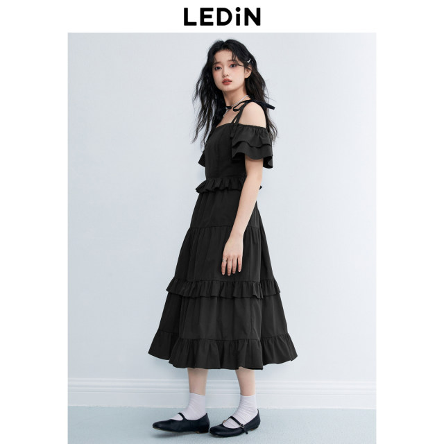 Leschi lotus leaf edge is thin small black skirt in summer new one ...