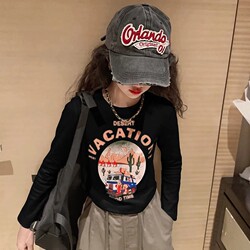 Girls' Spring and Autumn Long-Sleeved Base Shirt, Children's Spring Top, Stylish T-Shirt for Girls, Trendy Clothes for Older Children, Internet Celebrity Style