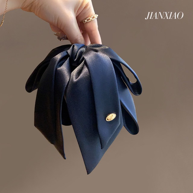 
Korean version simple INS black bow ponytail grabbing gold label hair clip female high-end attendance clip