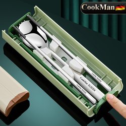 304 Stainless Steel Chopsticks and Spoon Set for Primary School Students and Kidsren, Three-Piece Set for One Person, Portable Cutlery Storage Box