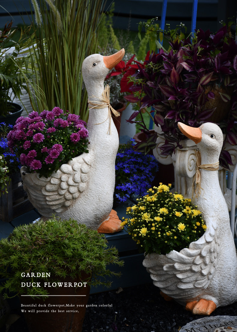 かわいいアヒルの花瓶 - フレンチ・パストラル・ガーデンオーナメント
