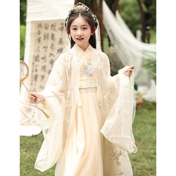 High-End Hanfu for Girls, Stunning and Ethereal, Elegant Ancient Chinese Style, Large-Sleeved Shirt, Fairy Princess Dress, Champagne-Colored Set