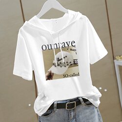 Pure Cotton Short-Sleeve T-Shirt for Women, 2026 Summer New Style, Loose Fit, Plus Size, White T-Shirt, Large White Half-Sleeve Hooded Top, Trendy