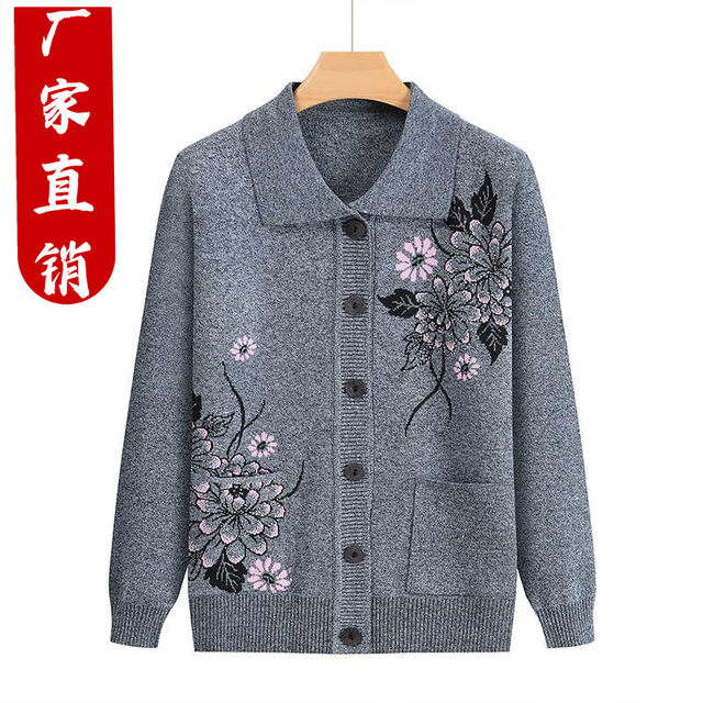 Grandma Spring and Autumn Coat Older People Spring and Autumn Women Loose Thin Old Lady Clothes Mom Knitted Sweater Cardigan