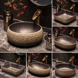 Yuanhua Ceramic Art Washbasin Retro Art Carved Countertop Basin Single Basin Bathroom Washbasin for Home Use