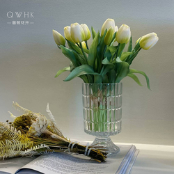 Feel Moisturizing Tulip Artificial Flower High-end Pu Fake Flower Bouquet White Light Luxury High-end Decoration Decorative Flower