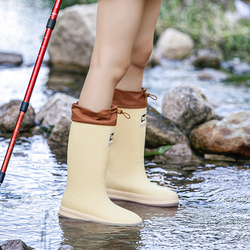 Japanese-style Rain Boots Women's Non-slip New Water Boots Outdoor Camping High-tube Rubber Rain Boots Waterproof Knight Boots Beam Mouth Boots