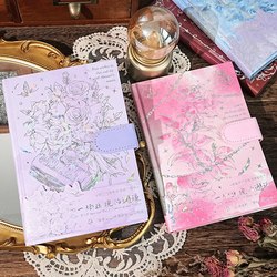 Rose-Themed Vintage Hardcover Notebook, High-Quality with Gold Stamping, Thick Magnetic Closure, Girl's Planner, Journal, Notepad, Color Pages, Excerpt Diary, Gift for Elementary School Students and Teachers on Teacher's Day