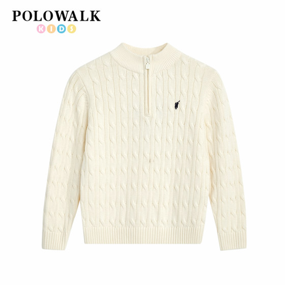 
POLOWALK Children's Clothing Boys Semi-zipper Twist Sweater Autumn New Paul Children's Casual Pullover Knitted Sweater