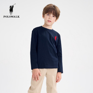 
POLOWALK Children's Clothing Boys Long Sleeve T-shirt 2025 Autumn New Paul Children's Round Neck Base Thin Top