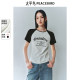 Peacebird Ragsleeves Short Hot T-shirt 25 Summer New Contrast Color Bead Embroidered Elaborate Pattern Top for Women
