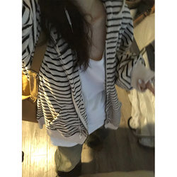American Retro Korean Style Lazy Cardigan Striped Hooded Sweatshirt Jacket for Women Spring and Autumn 2026 New Casual Top