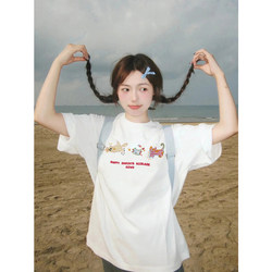 American High Street Style White Regular Shoulder Short-Sleeve T-Shirt for Women, Summer Loose and Casual Design, Niche Pure Cotton Top, Trendy