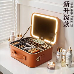 High-End Makeup Case with Mirror, Large-Capacity Portable Cosmetic Storage Suitcase for Business Trips and Travel