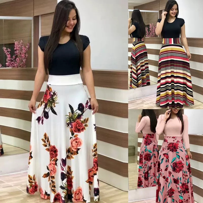 Women Floral Print Tops Skirts Two Piece Set