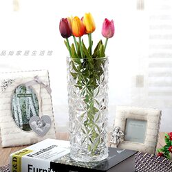 Simple Transparent Large Crystal Glass Vase Decoration for Living Room Flowers, Bamboo, Lilies, Roses, Hydroponic Straight Vase