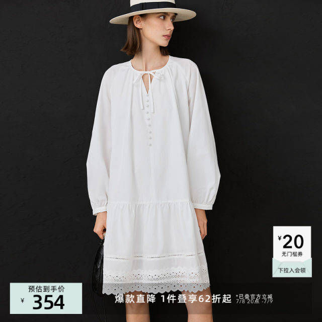LILY2025 Spring Romantic Temperament Tie V-neck Vacation Commuter Loose Long Sleeve Dress Small White Dress Women
