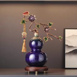 Chinese-Style Ceramic Gourd Ornaments, Living Room Decorations, Lotus Branches, Tassels, Home Relocation Crafts, Boxed Gifts