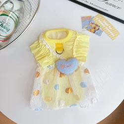 Creamy Yellow Heart Bubble Skirt Pet Clothing Summer Thin Breathable Cat and Dog Clothes Ice Silk Bichon Frise