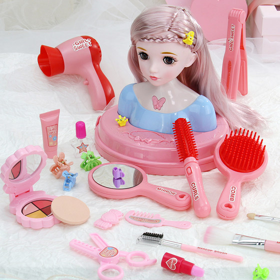 
Children's hairdressing toy combing hair can practice tying hair and makeup hair dryer girl's doll house toy model