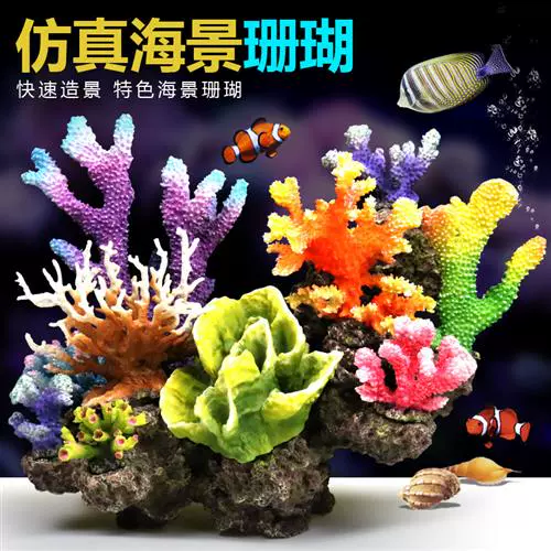 新天然珊瑚花礁石贝壳鱼缸造景家居装饰品水族馆橱窗样板间摆-Taobao