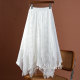 White irregular lace spliced ​​Organza skirt 2025 summer design niche slim midi skirt