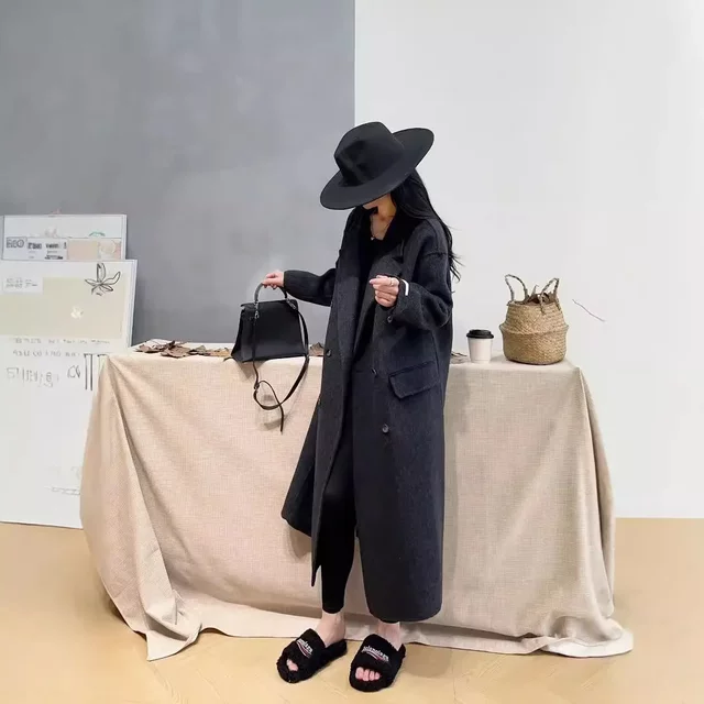 Internet celebrity hot 2024 new autumn and winter double-sided wool coat long Korean loose casual wool coat stock
